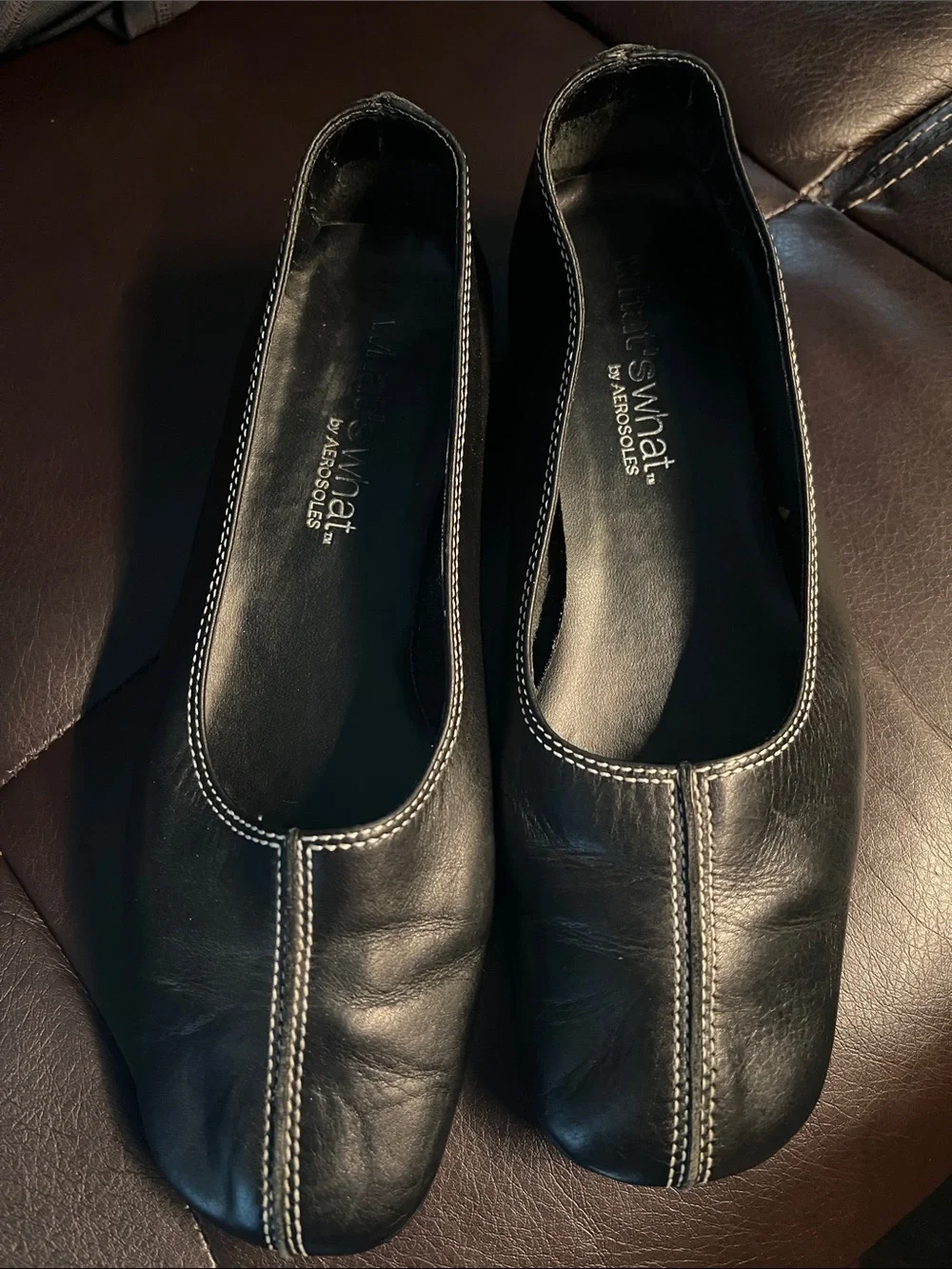 That's What by Aerosoles Women's Black Leather Ballet Flats